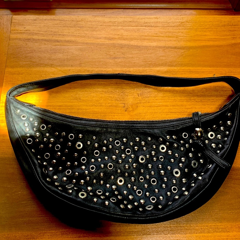 Express Black Leather Studded Purse with silver rivets. Super cute, trendy!